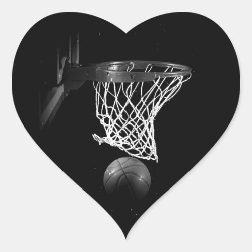 Black  White Basketball Heart Sticker