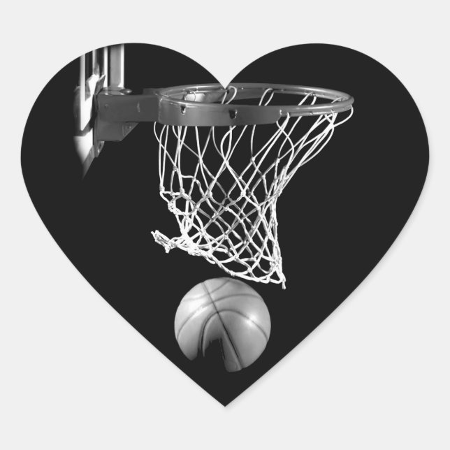 Black & White Basketball Heart Sticker (Front)