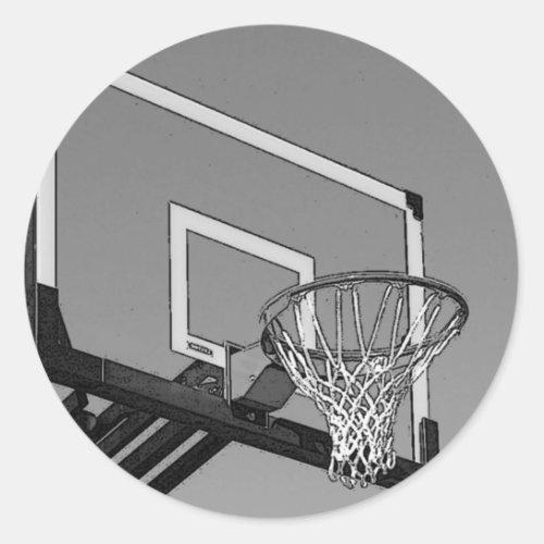Black  White Basketball Hoop Classic Round Sticker