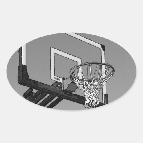 Black  White Basketball Hoop Oval Sticker