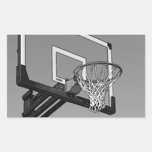 Black & White Basketball Hoop Rectangular Sticker (Front)