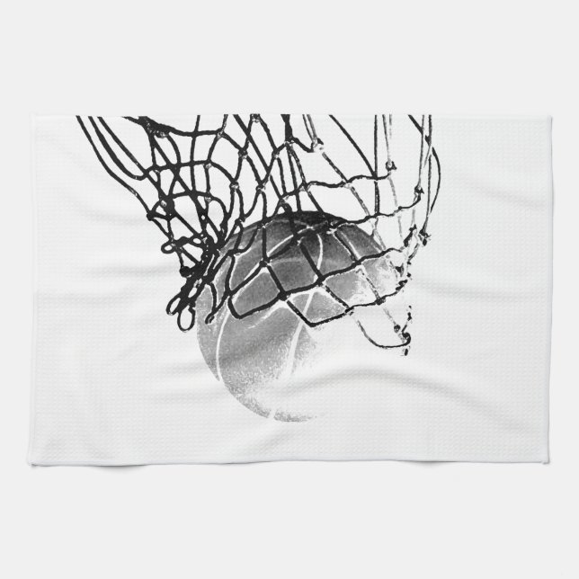 Black & White Basketball Kitchen Towel (Horizontal)