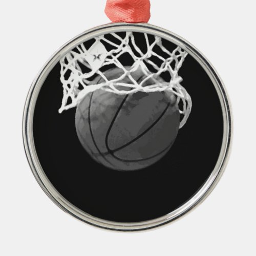 Black  White Basketball Metal Ornament