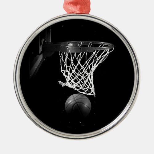 Black  White Basketball Metal Ornament