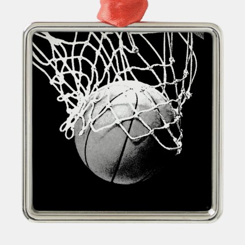 Black  White Basketball Metal Ornament