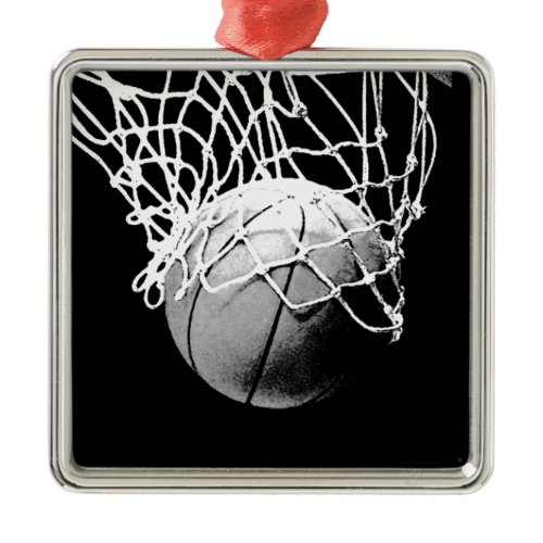 Black &amp; White Basketball Metal Ornament