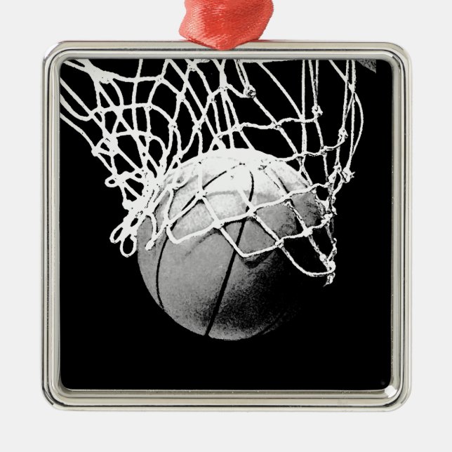 Black & White Basketball Metal Ornament (Front)