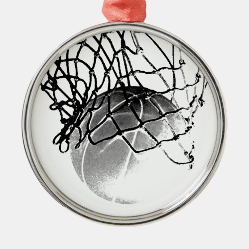 Black  White Basketball Metal Ornament