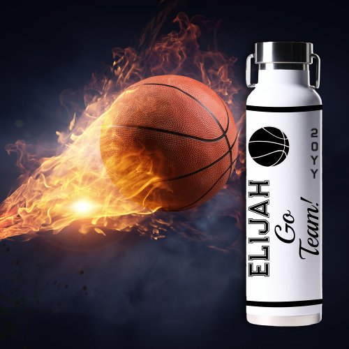 Black White Basketball Name  Go Team Sports Water Bottle