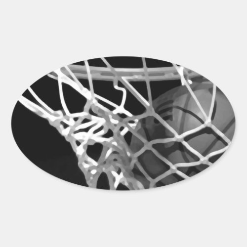 Black  White Basketball Oval Sticker