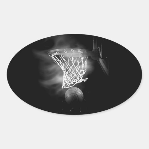 Black  White Basketball Oval Sticker