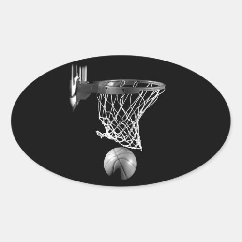 Black  White Basketball Oval Sticker