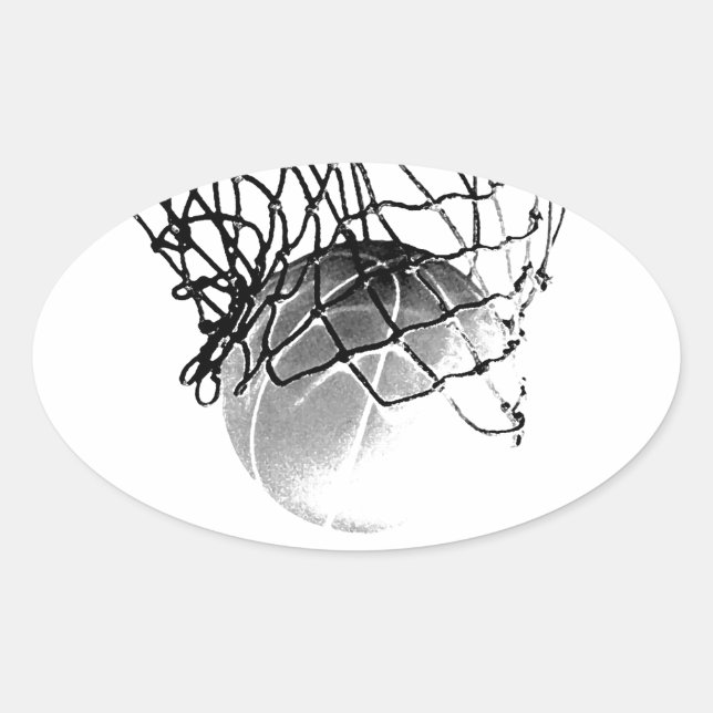 Black & White Basketball Oval Sticker (Front)