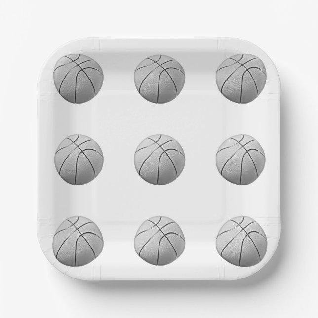 Black & White Basketball Paper Plates (Front)