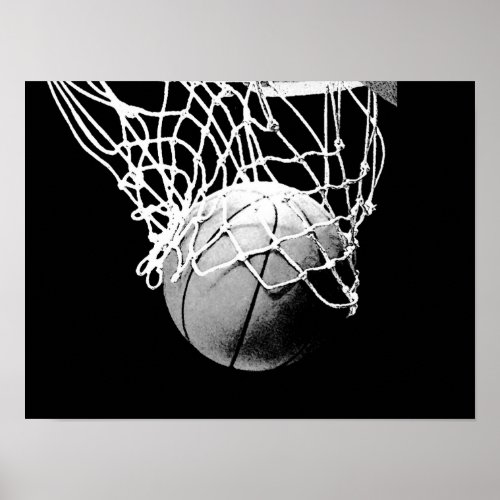 Black White Basketball Print Poster