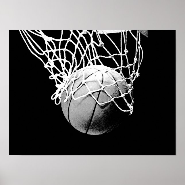 Black White Basketball Print Poster (Front)