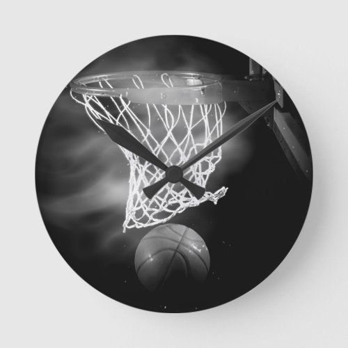 Black  White Basketball Round Clock