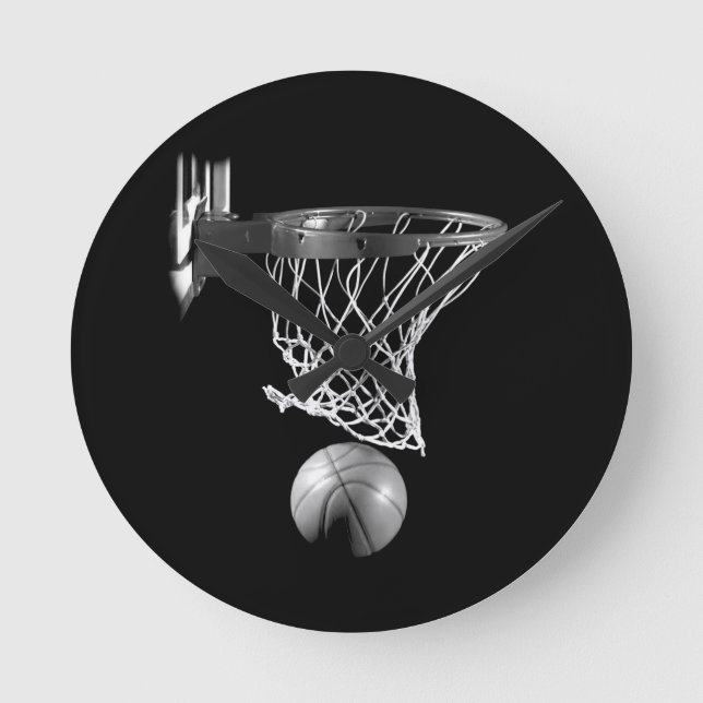 Black & White Basketball Round Clock (Front)