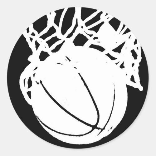 Black  White Basketball Silhouette Classic Round Sticker