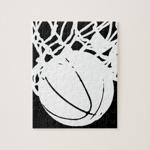 Black  White Basketball Silhouette Jigsaw Puzzle