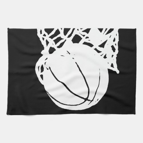 Black  White Basketball Silhouette Kitchen Towel