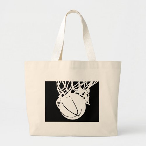 Black  White Basketball Silhouette Large Tote Bag