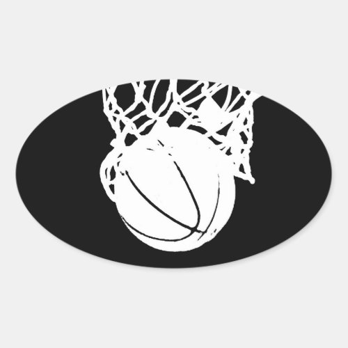 Black  White Basketball Silhouette Oval Sticker