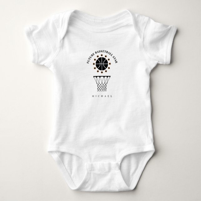 Black & White Basketball Sports Equipment Pattern Baby Bodysuit (Front)