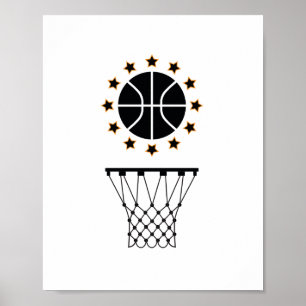Black & White Basketball Sports Equipment Pattern Poster