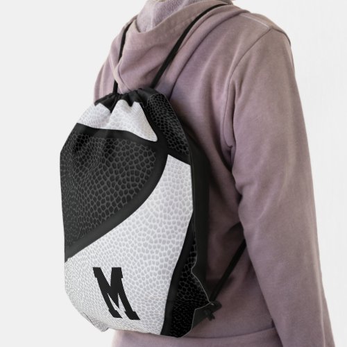 black white basketball sports team colors drawstring bag