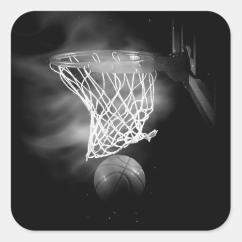 Black  White Basketball Square Sticker