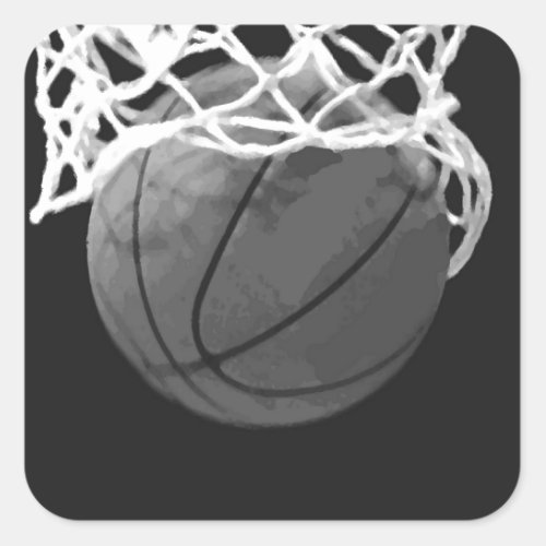 Black  White Basketball Square Sticker