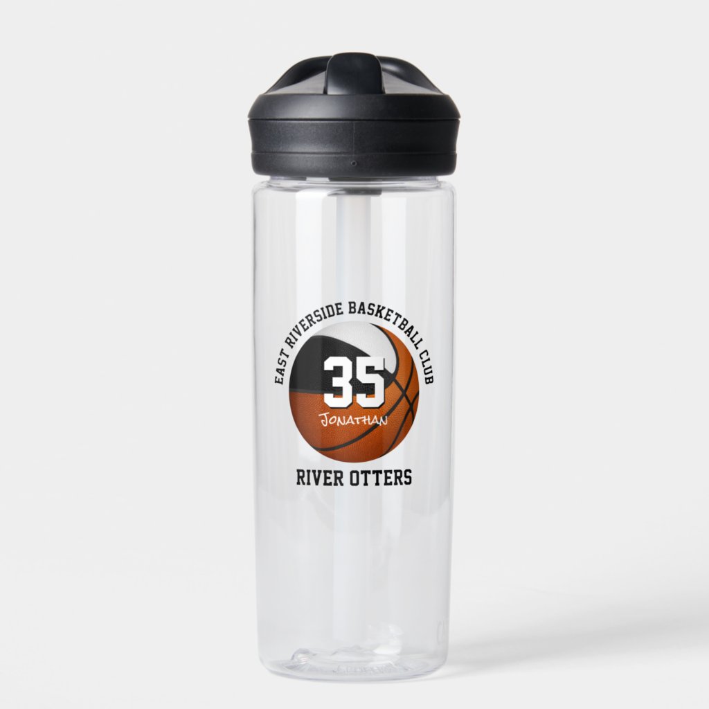 Black white basketball team colors personalized water bottle