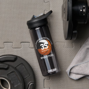 Black white basketball team colors personalized water bottle