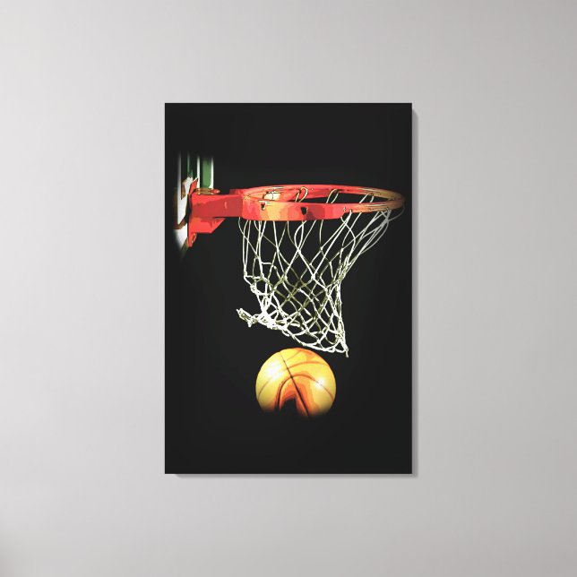 Black White Basketball Wrapped Canvas Print (Front)