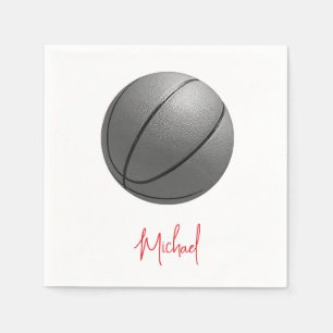 Black & White Basketball Your Name Custom Napkins