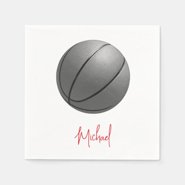 Black & White Basketball Your Name Custom Napkins (Front)