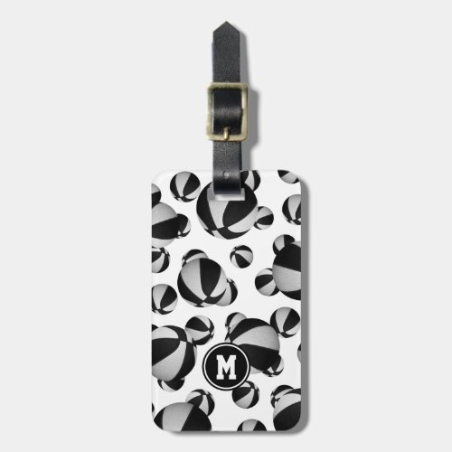 black white basketballs pattern team sports gifts luggage tag