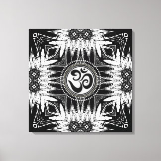 Black White Batik  Om Sign Mandala New Age Canvas
