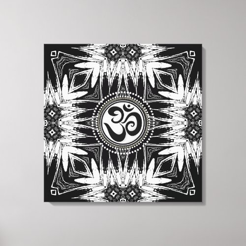 Black White Batik  Om Sign Mandala New Age Canvas