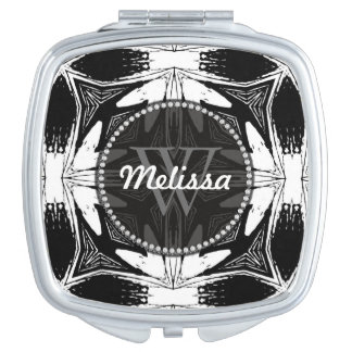 Black White Batik Tribal Compact Mirror
