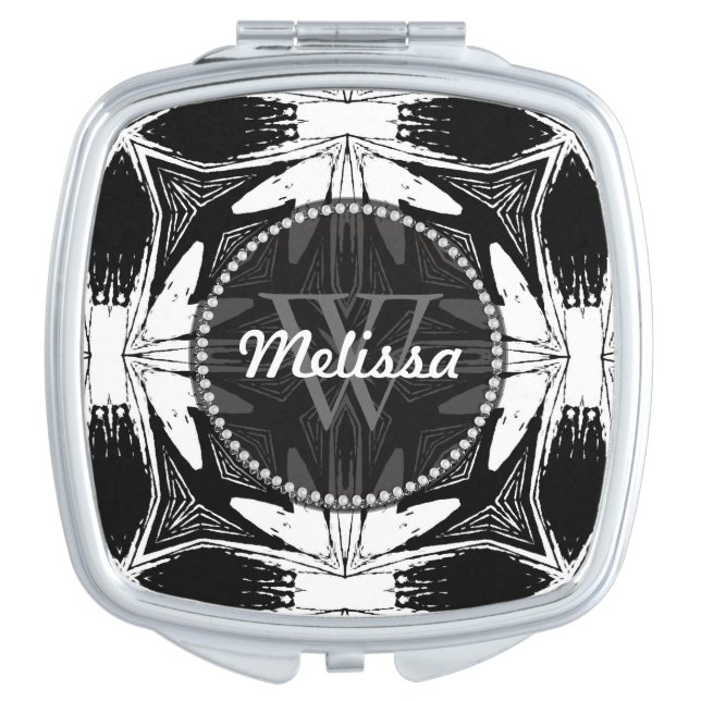 Black White Batik Tribal Compact Mirror (Front)