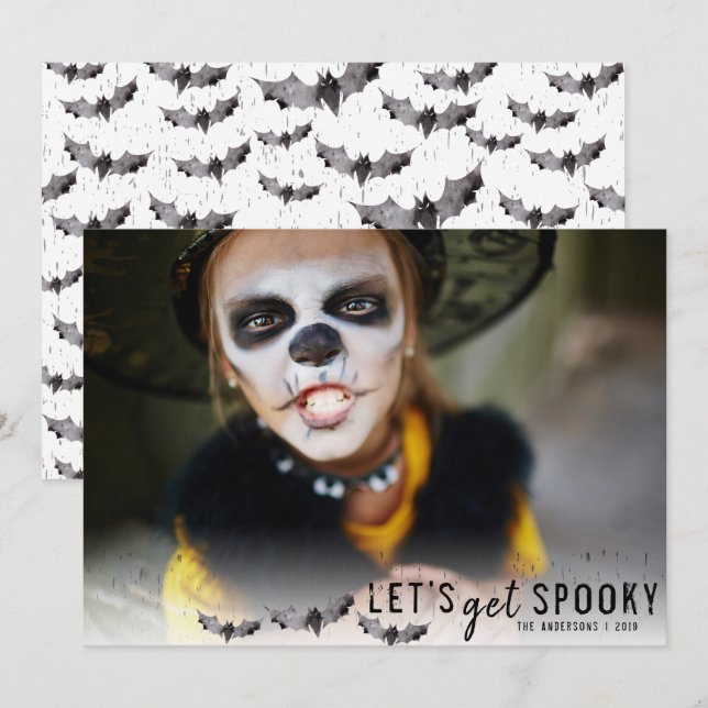 Black & White Bats Halloween Holiday Photo Invitation (Front/Back)