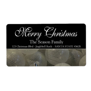 Black White baubles Merry Christmas Label