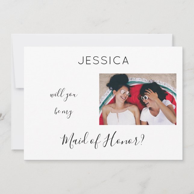 Black & White Be My Maid of Honor Photo Proposal H Invitation (Front)