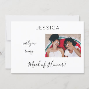 Black & White Be My Maid of Honor Photo Proposal H Invitation