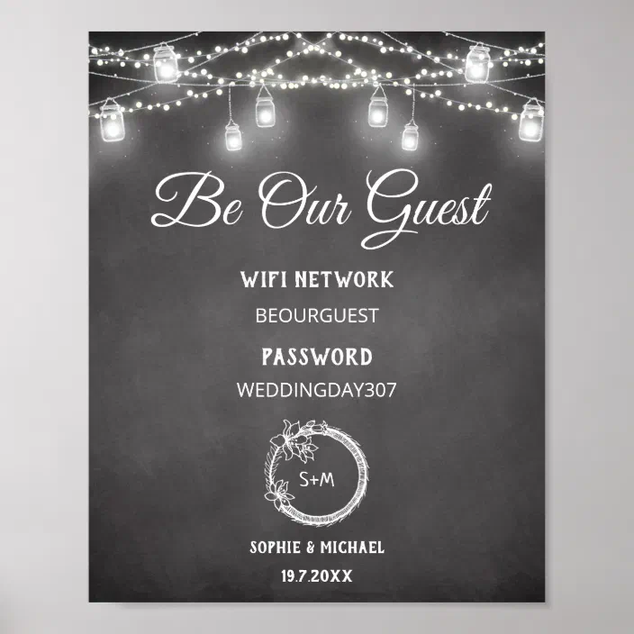 Black White Be Our Guest Wifi Wedding Sign Zazzle Com