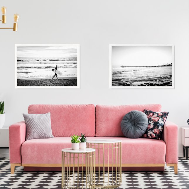 Black & White Beach Photo Print Wall Art Sets (Livingroom)