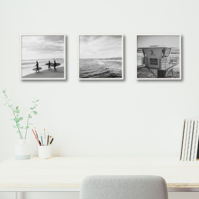 Black & White Beach Photo Wall Art Set of 3 Peel And Stick Photo Tile (Black & White Beach Photo Wall Art Set of 3 Peel and Stick Photo Tile)