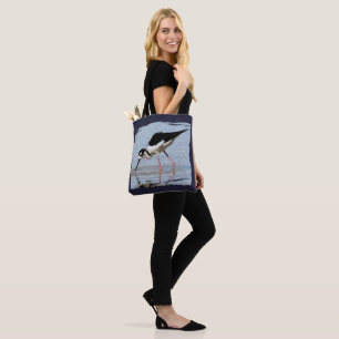 Black White Beach Wading Bird Photo Coastal Birder Tote Bag